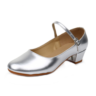 拉丁舞鞋儿童女孩新疆银色舞蹈鞋少儿演出鞋女童跳舞维族跟鞋摩登