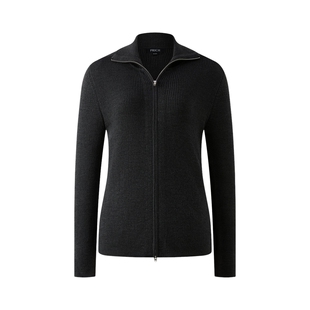 【可机洗羊毛】PRICH简约翻领坑条拉链针织开衫冬新款毛衣女