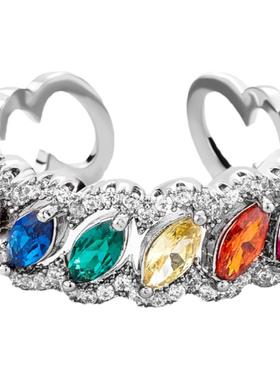 欧美镀金满宝石戒指 hiphop灭霸彩色锆石个性男女潮牌指环饰品ins