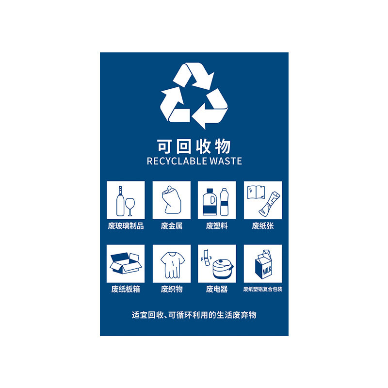 垃圾分类标识贴纸 可回收不可回收垃圾箱指示牌有害厨余易腐垃圾桶分类干湿垃圾分类宣传图危险医疗废物标签