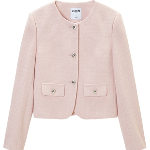 乐町优雅千金感名媛秋季新款撞色金属扣设计正肩圆领小香风外套