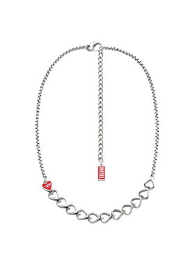 DIESEL男女同款D LOGO红色爱心银色项链DX1666