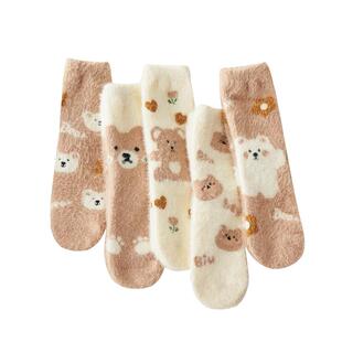 水貂绒袜子女秋冬季卡通可爱毛茸茸居家保暖睡眠袜冬天女士中筒袜