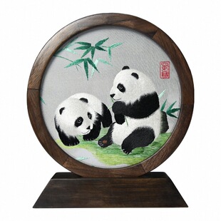 蜀绣熊猫刺绣文创摆件中国风特色礼物送老外伴手礼商务会议纪念品