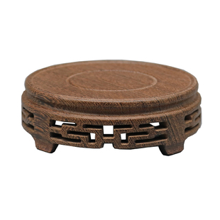 红木圆形紫砂壶香炉石头佛像花瓶花盆底座 鸡翅木质奇石实木托盘