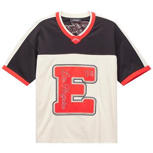 Ed Hardy埃德哈迪春季流行新款贴布烫钻女士V领美式运动风短袖T恤