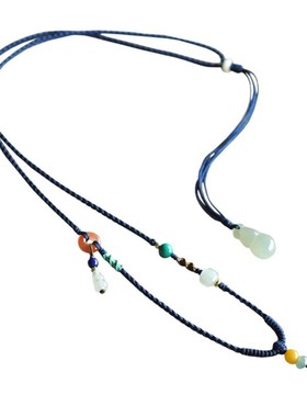 「胧月夜」2mm 冰糯种翡翠葫芦 多宝手工编织高档毛衣链挂绳SS105