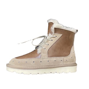 真皮马丁靴加厚保暖女鞋厚底短靴女冬加绒棉鞋皮毛一体羊毛雪地靴