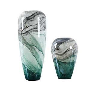 艺术水墨画琉璃花瓶电视柜摆件现代玄关餐桌意式装饰客厅孔雀羽毛