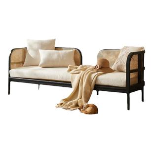 侘寂风实木藤编沙发组合北欧复古民宿酒店家具客厅双人三人位藤椅