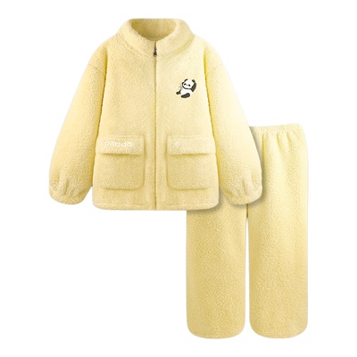 黄色睡衣女款珊瑚绒秋冬季加厚