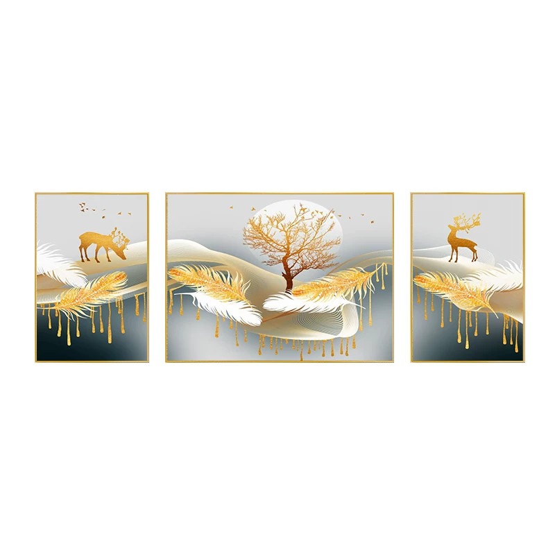 高端大气三联画餐厅画现代轻奢客厅装饰画抽象艺术沙发背景墙挂画