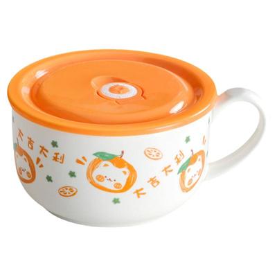 泡面碗带盖可爱碗带把手陶瓷可爱