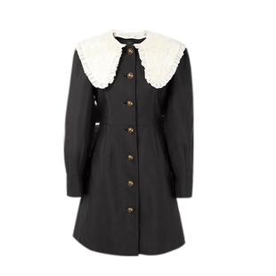 MISSCOCOON复古撞色大翻领绣花连衣裙春款