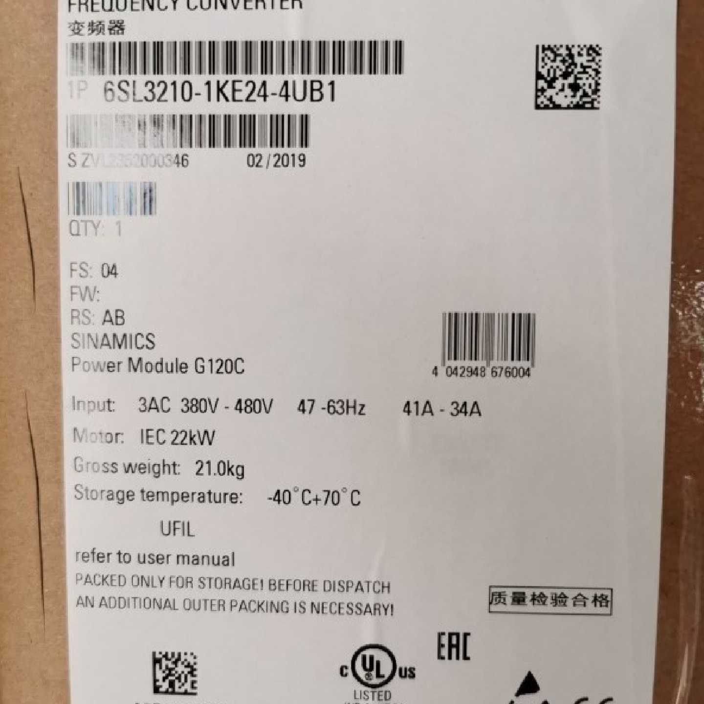 议价6SL3210-1KE24-4AB1西门子全新原装6SL32101KE244AB1 G120C变