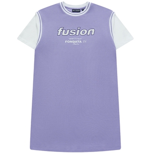 FILA FUSION斐乐潮牌女子连衣裙夏季运动篮球裙假两件T恤拼色长裙