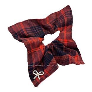 圣诞复古红色格纹方巾发圈头绳女扎头发马尾皮筋发绳2026新款发饰