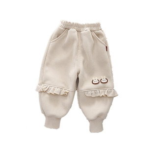 女童加绒裤子冬季儿童外穿一体绒长裤洋气宽松卫裤宝宝保暖裤秋冬