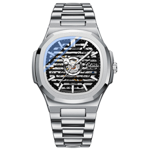 百搭男士手表方形鹦鹉螺夜光时尚机械镂空自动防水大初高中学生表