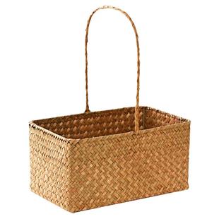 野餐篮草编篮编织框手提竹篮提篮礼品花篮零食拍照篮藤篮水果篮子