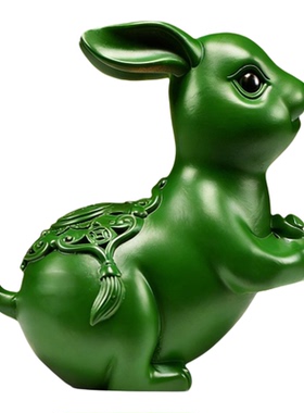 新中式木质精雕兔桌面摆件