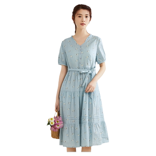 依伽依佳2023夏新品连衣裙女碎花时尚气质文艺修身中长裙ESXL003