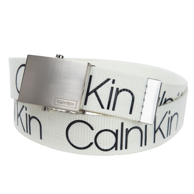 CalniKin皮带男潮帆布自动平滑扣裤带学生休闲女青年LOGO印花腰带