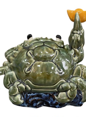 美陶中式螃蟹纵行四海送礼小摆件