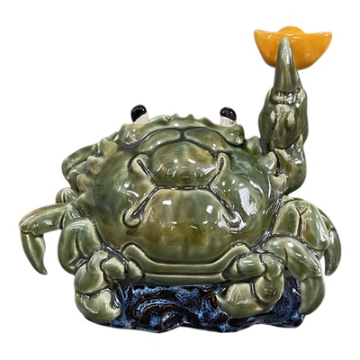 美陶中式螃蟹纵行四海送礼小摆件