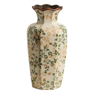 新中式手绘繁花复古陶瓷花瓶摆件高级感田园风客厅装饰水培插花器