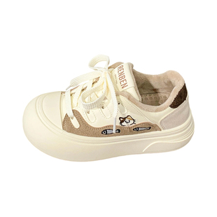 人本可爱小猫加绒小白鞋女冬季新款原创小众保暖二棉鞋学生大头鞋