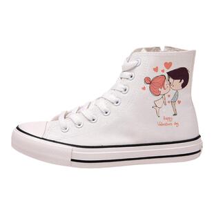 卡通印花帆布鞋女内增高拉链胶鞋女鞋情侣短筒高邦高腰靴子大码潮