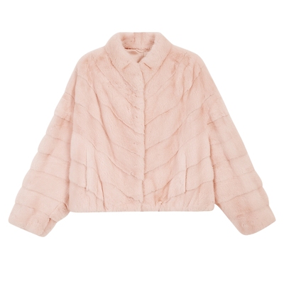 YINER音儿专选2025冬季新款幼嫩母貂毛斜排工艺小立领H型短款皮草