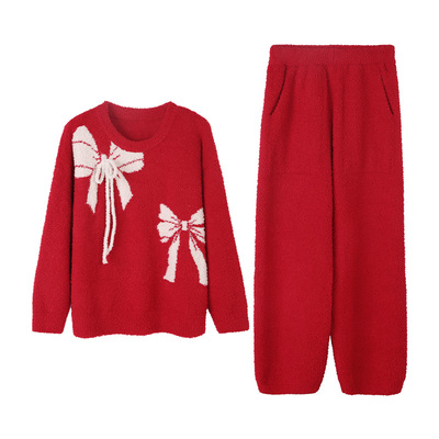 安之伴【巨保暖】半边绒睡衣女款秋冬季冬款加厚珊瑚绒红色家居服