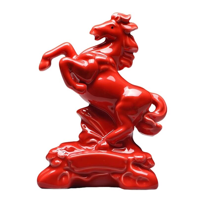 红色陶瓷马摆件枣红色立马十二生肖马到成功吉祥客厅物装饰工艺品
