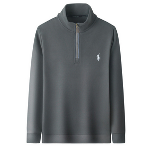 保罗男士红色立领半拉链卫衣高端中青年加厚保暖小马标德绒打底衫