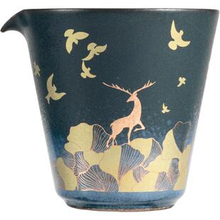 容山堂景致陶瓷墨青釉公道杯茶漏套装功夫茶具配件分茶器复古茶海