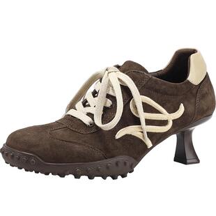 BellaLily2026春季新款欧美风高跟鞋女羊皮德训鞋复古小众休闲鞋