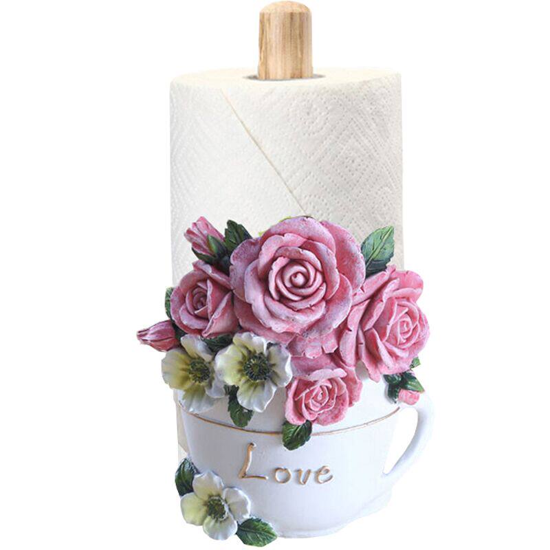 田园玫瑰厨房家用纸巾架大卷纸架纸座创意保鲜膜架抽纸盒立式免装