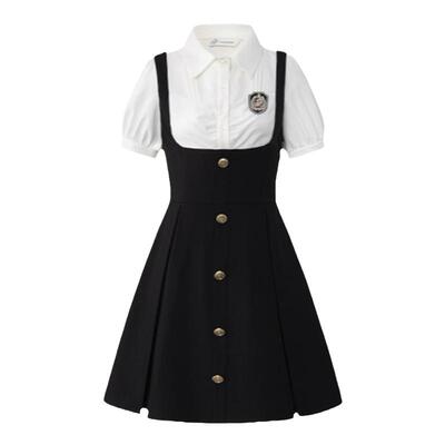 学院风设计感假两件连衣裙夏季