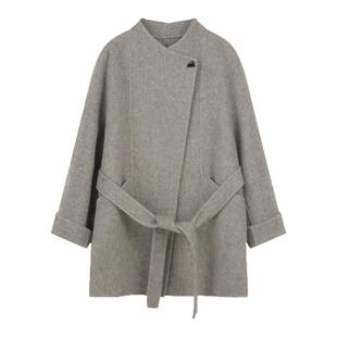 solighter 法式立领收腰羊绒双面呢大衣女秋冬新款一手长毛呢外套