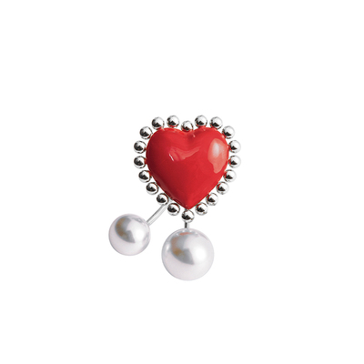 THEYKNOW联名款 橘色心跳珍珠耳环红色爱心耳环情人节送礼物女友