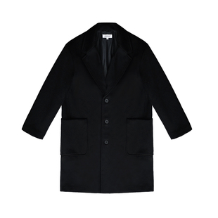 SHIJOIN原创 黑色切斯特大衣羊毛中长款毛呢平驳领外套秋冬200173