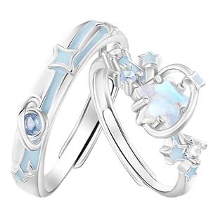 VIVIWELL渺渺星河 夜光星星情侣对戒女小众设计轻奢S925纯银戒指