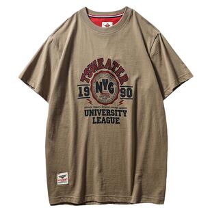 阿美咔叽风！复古印花！夏季男士外贸全棉水洗百搭休闲短袖T恤潮