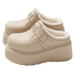 防水棉拖鞋女款秋冬季2025新款厚底保暖增高室内家居棉拖女冬外穿