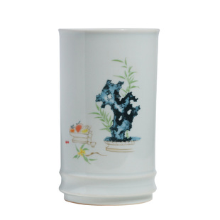 荣宝斋清供图笔筒圆形简约古风陶瓷学生桌面摆件初学者学生书法国画收纳装毛笔创意可爱文房四宝用品