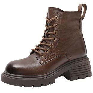 百丽红宝石女靴子厚底英伦风马丁靴冬新加绒保暖复古短靴B2310DD4