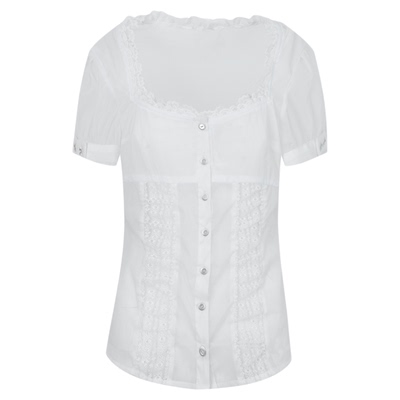 方领收腰复古蕾丝花边清透衬衣