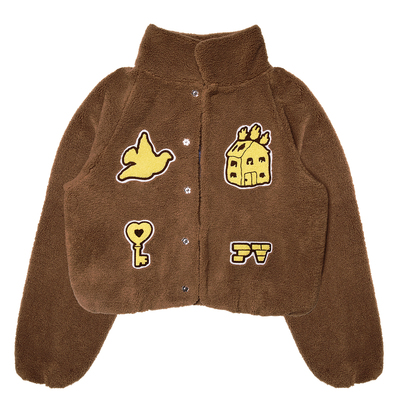 刺绣拼贴防风保暖摇粒绒飞行夹克